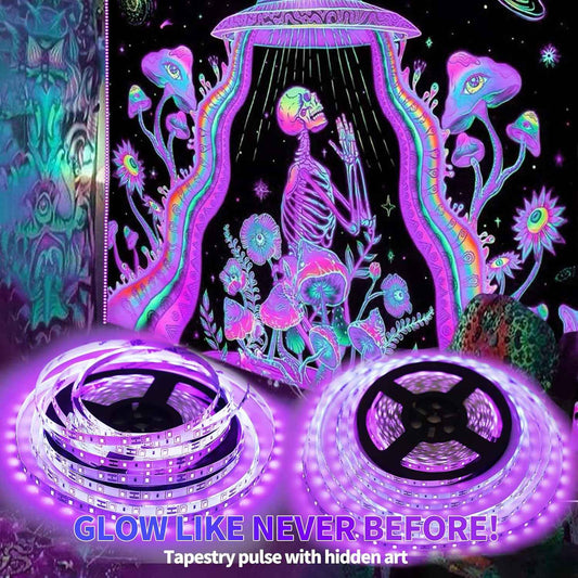 BlacklightCo 50Ft Low-Voltage UV Strip – Flameless Glow Lighting for Bedrooms, Pet-Friendly and Cool to the Touch