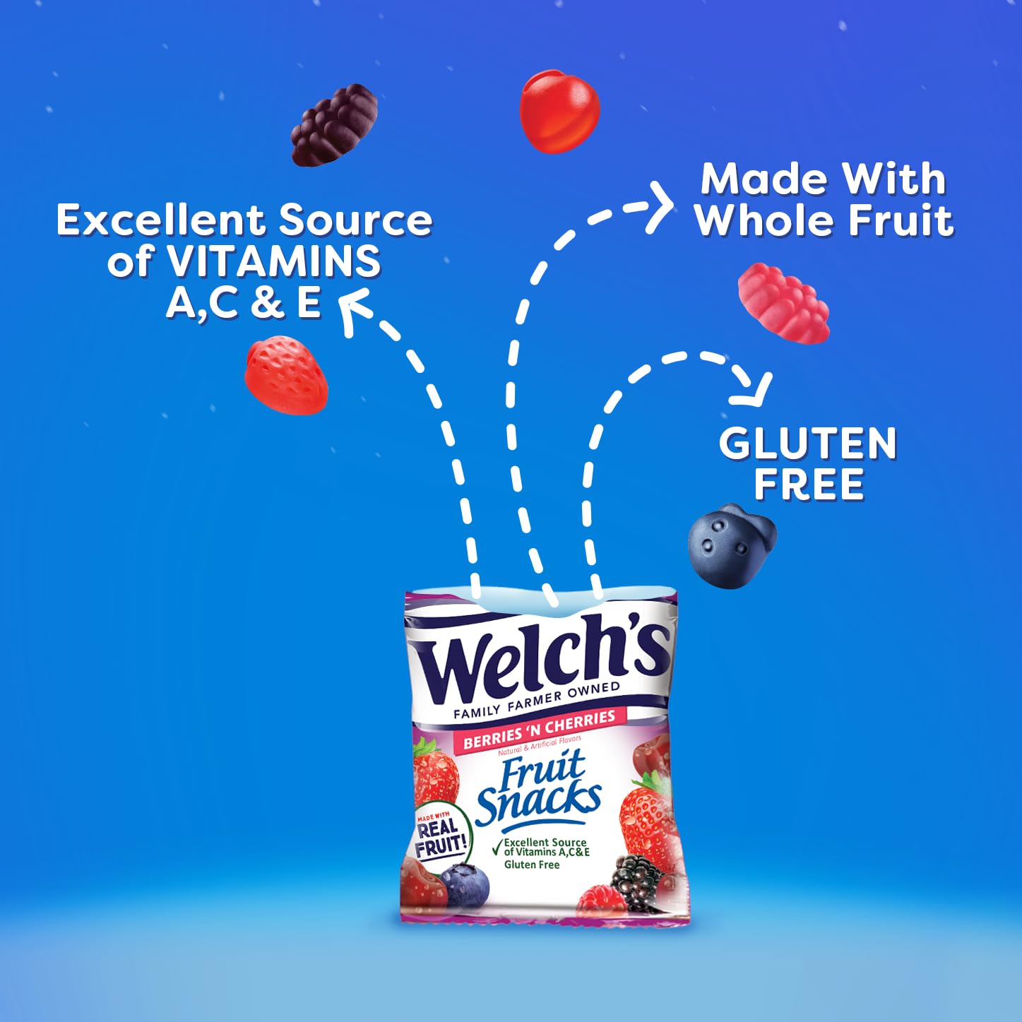 multiple flavor variants including berries 'n cherries, mixed fruit, strawberry, and fruit punch & island fruits