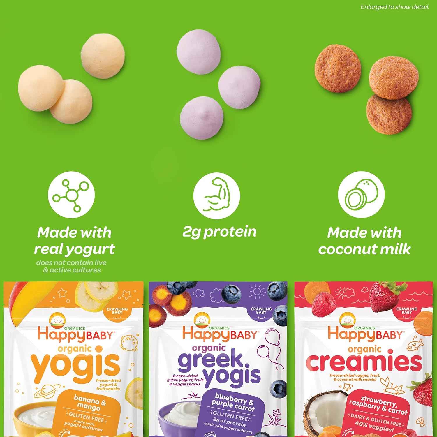 Happy Baby Organics Greek Yogis Baby-Safe Pincer Grasp Snacks for Nursery and Daycare, Strawberry Banana, 0.7 oz Pouch