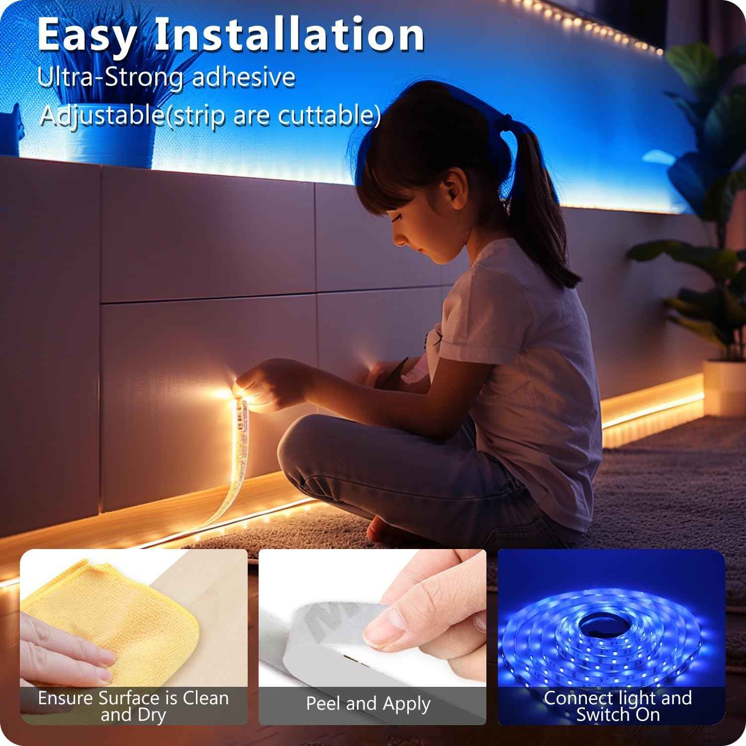 DAYBETTER Smart LED Light Strip with Bluetooth App and 44-Key Remote, Music Sync RGB Lights Holiday and Valentine's Day Gift for Him or Her