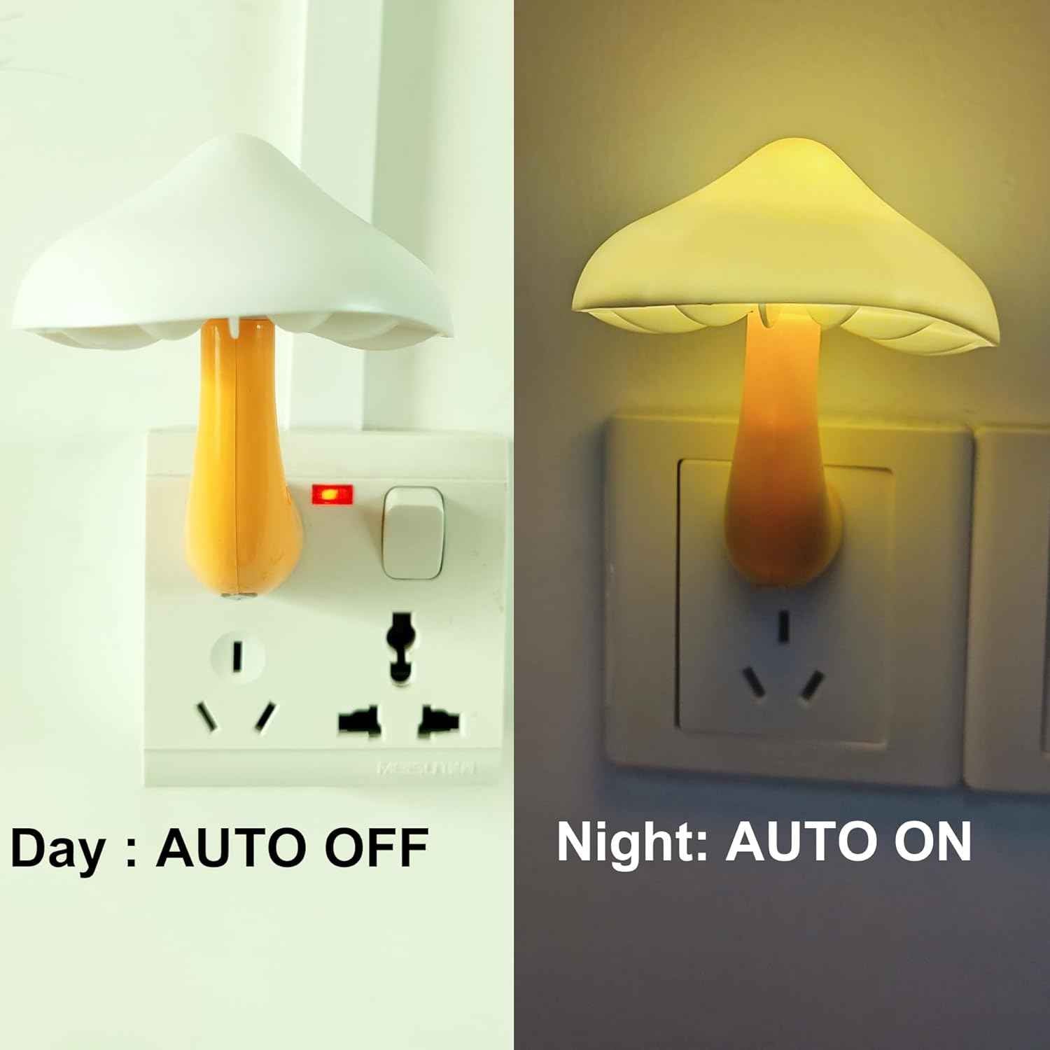 AUSAYE Flameless Mushroom Night Light – Cool LED Plug in Lamp Safe Around Kids Pets and Seniors