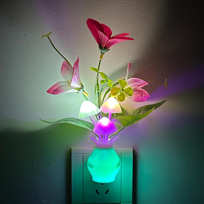 MushroomBloom Decorative Plug-in Night Light – Mushroom and Lily Flower Accent Lamp for Bedroom and Living Room
