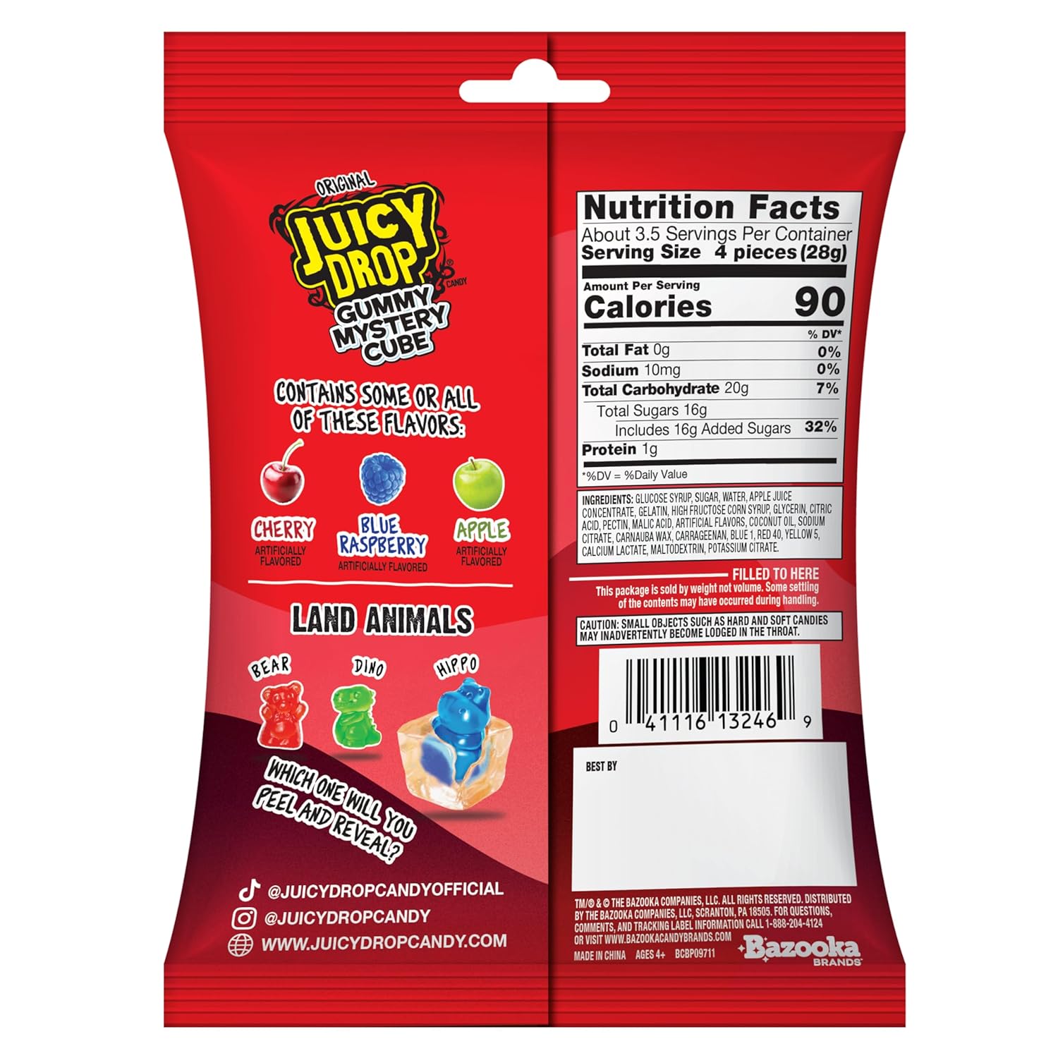 mystery animal-shaped chewy gummy hidden inside (hippo, dinosaur, bear, etc.)