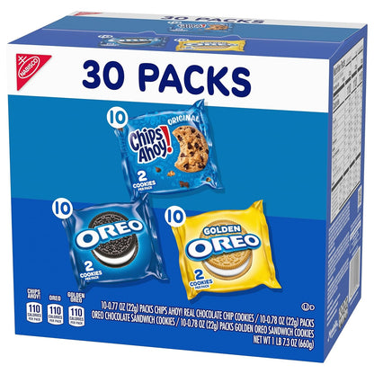 Nabisco Sweet Treats Cookie Variety Pack – School Lunchbox Snack for Kids, 30 Pouches of OREO & CHIPS AHOY!