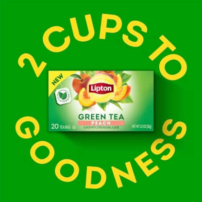 Lipton Peach Green Tea Bags – Daily Wellness Ritual for Mindful Mornings, 75mg Flavonoids Per Cup