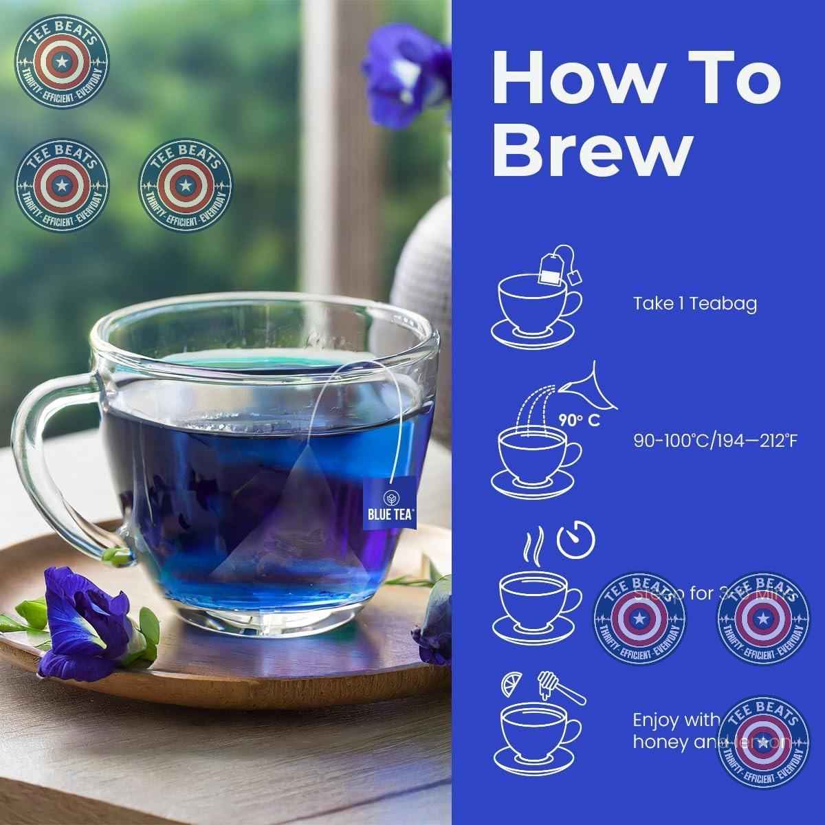 BLUE TEA Butterfly Pea Herbal Pyramid Tea – Calming Lavender Blend for Mindful Bath Time & Meditation Space, 10 Bags