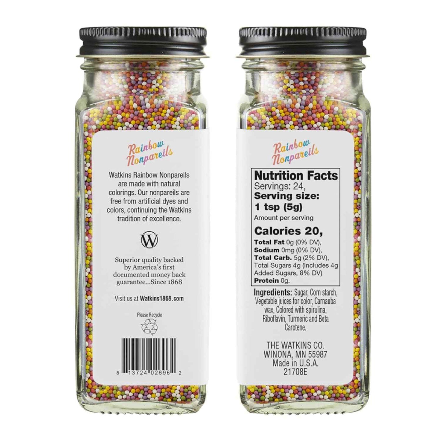 Watkins Gourmet Rainbow Nonpareils Sprinkles – Thoughtful Gift Jar for Home Bakers Hosting Holiday and Passover Dessert Tables