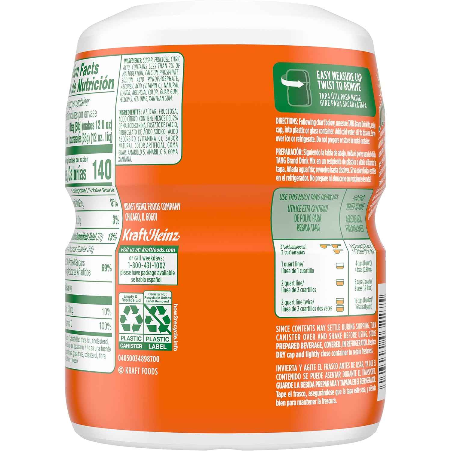 Tang Powdered Orange Drink Mix 20 oz Canister – Quick Office Beverage for Break Room and Focus Sessions