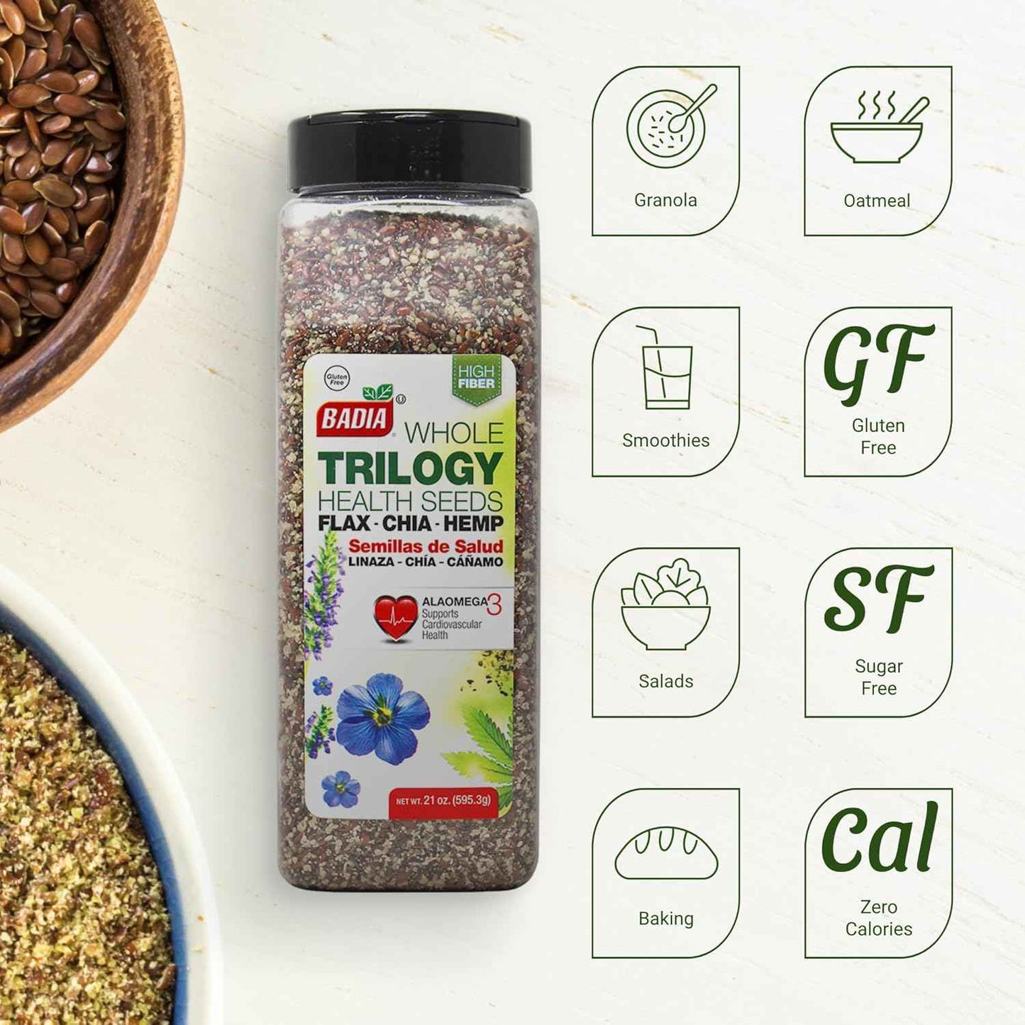 Badia Trilogy Seed Blend – Quick Omega-3 Shake Add-In for Busy Morning Routines