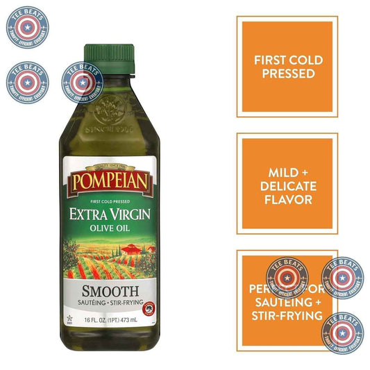 Pompeian Smooth Extra Virgin Olive Oil – Everyday Cooking Oil for Family Meal Prep in the Home Kitchen