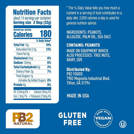 PB2 Natural Creamy Peanut Butter – Lunchbox-Friendly Spread for Parents Packing Cleaner School Snacks, 1-Pound Jar