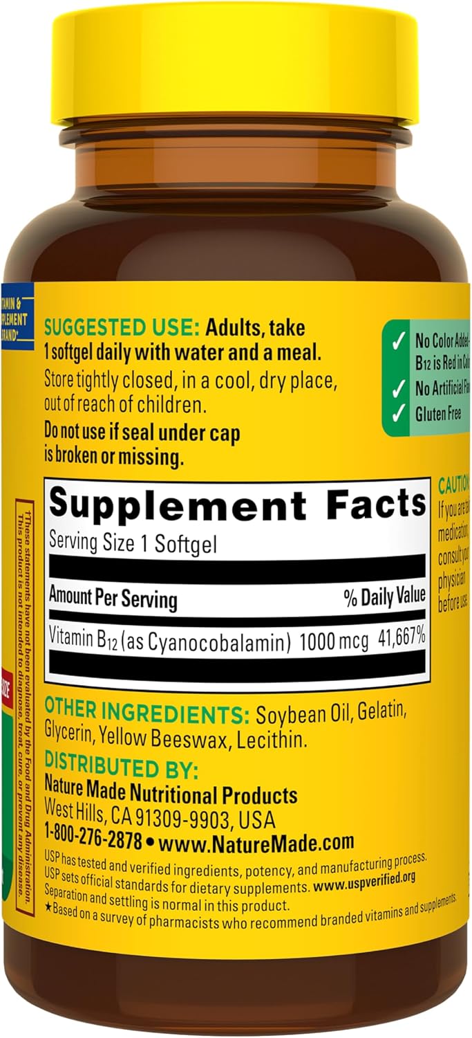 Nature Made Vitamin B12 1000 mcg – On-the-Go Energy Metabolism Support for Travel and Commute Routines, 150 Softgels