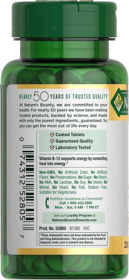Nature's Bounty Vitamin B12 1000 mcg – Non-GMO Vegetarian Supplement for Clutter-Free Counters
