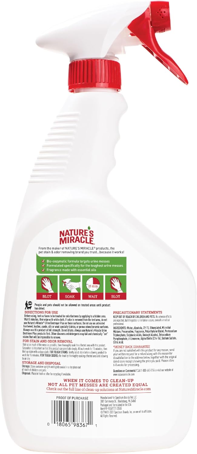 Nature's Miracle Urine Destroyer Plus for Cats – Repeat-Use Urine Marking Deterrent for Active Cat Households