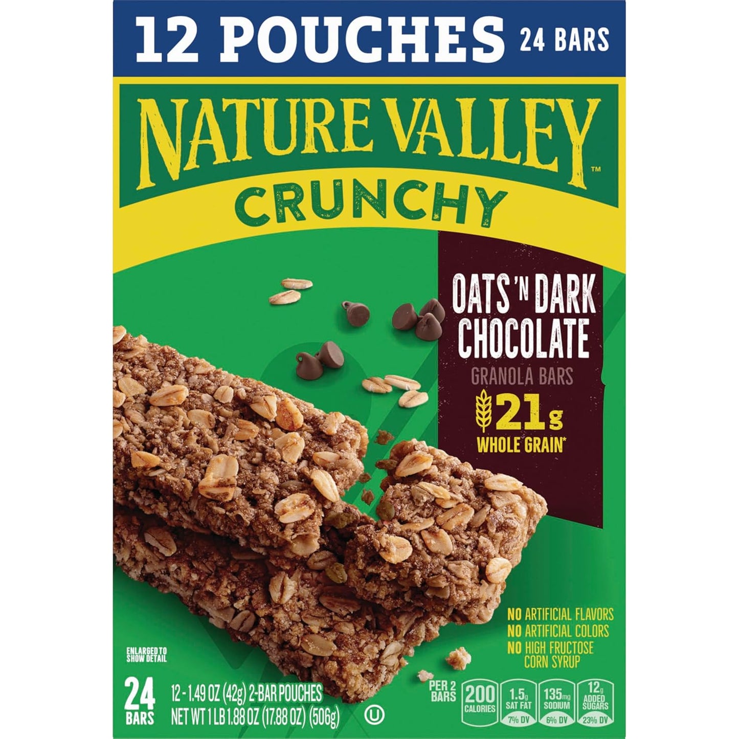 Nature Valley Crunchy Granola Bars, Oats 'n Dark Chocolate – Clean-Ingredient Lunch Box Snack for School Kids