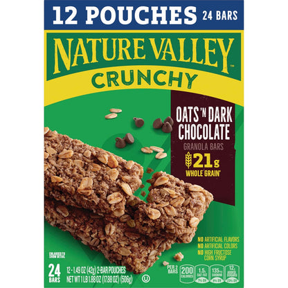 Nature Valley Crunchy Granola Bars, Oats 'n Dark Chocolate – Clean-Ingredient Lunch Box Snack for School Kids