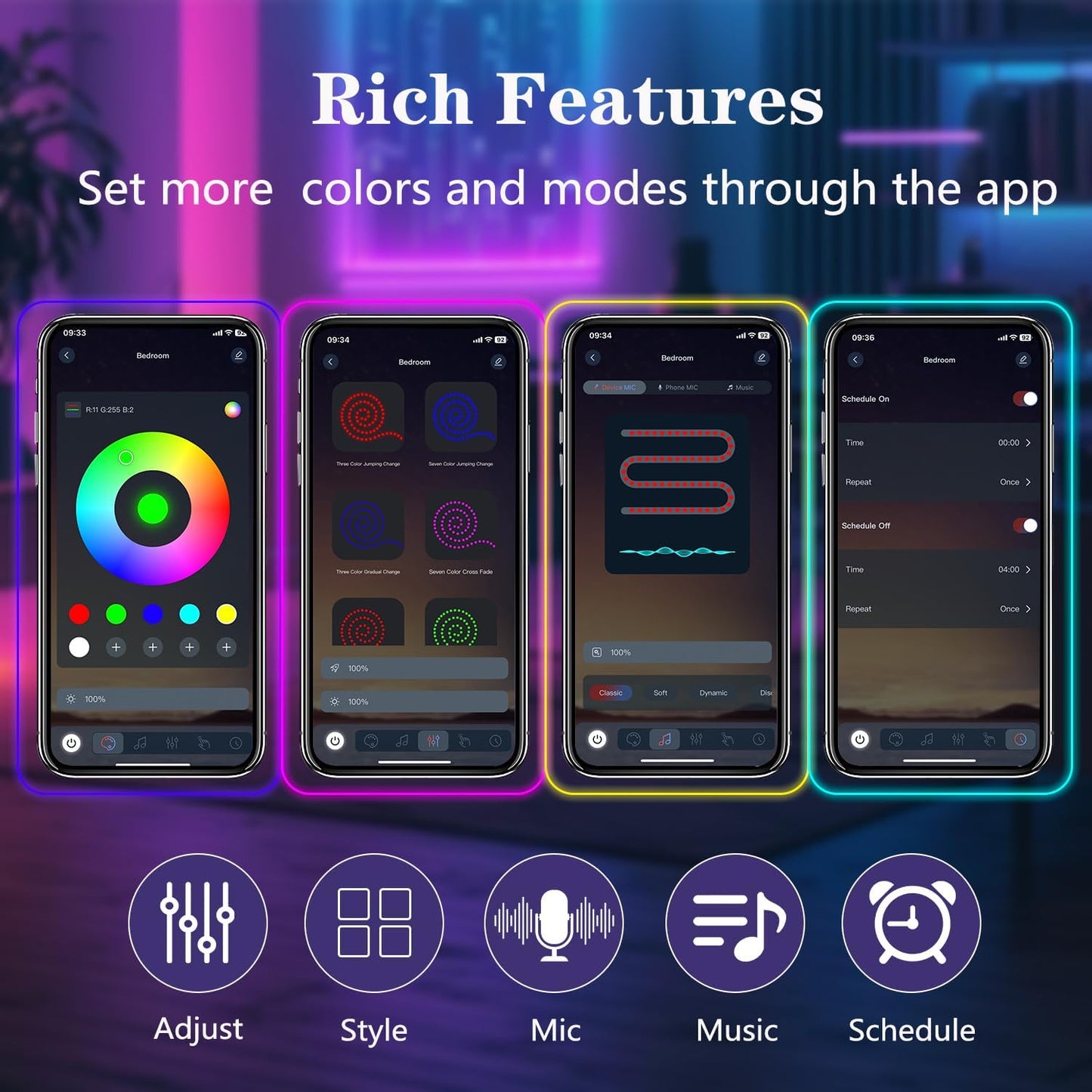 Neon Rope Lights for Bedroom Aesthetic – Dimmable RGB LED Strip with App Control