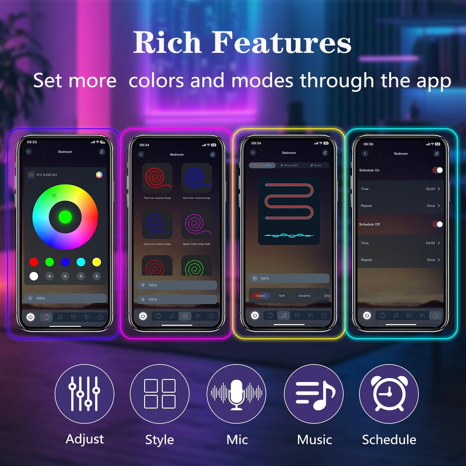 Neon Rope Lights for Bedroom Aesthetic – Dimmable RGB LED Strip with App Control