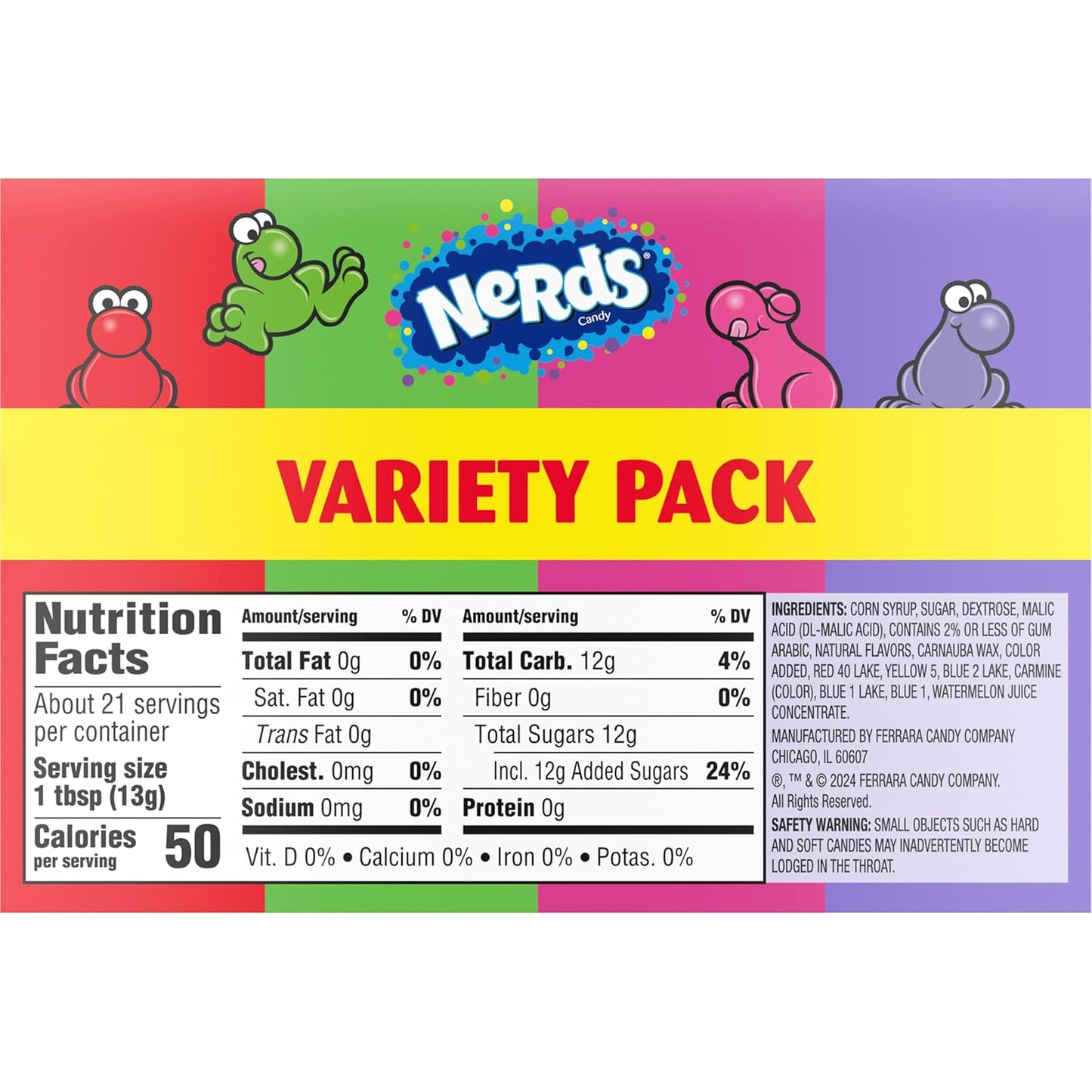 NERDS Dual Variety Pack – Nostalgic Candy Gift for Adults, Crunchy Grape Strawberry Watermelon Cherry Twin Chamber Boxes, 6 Count