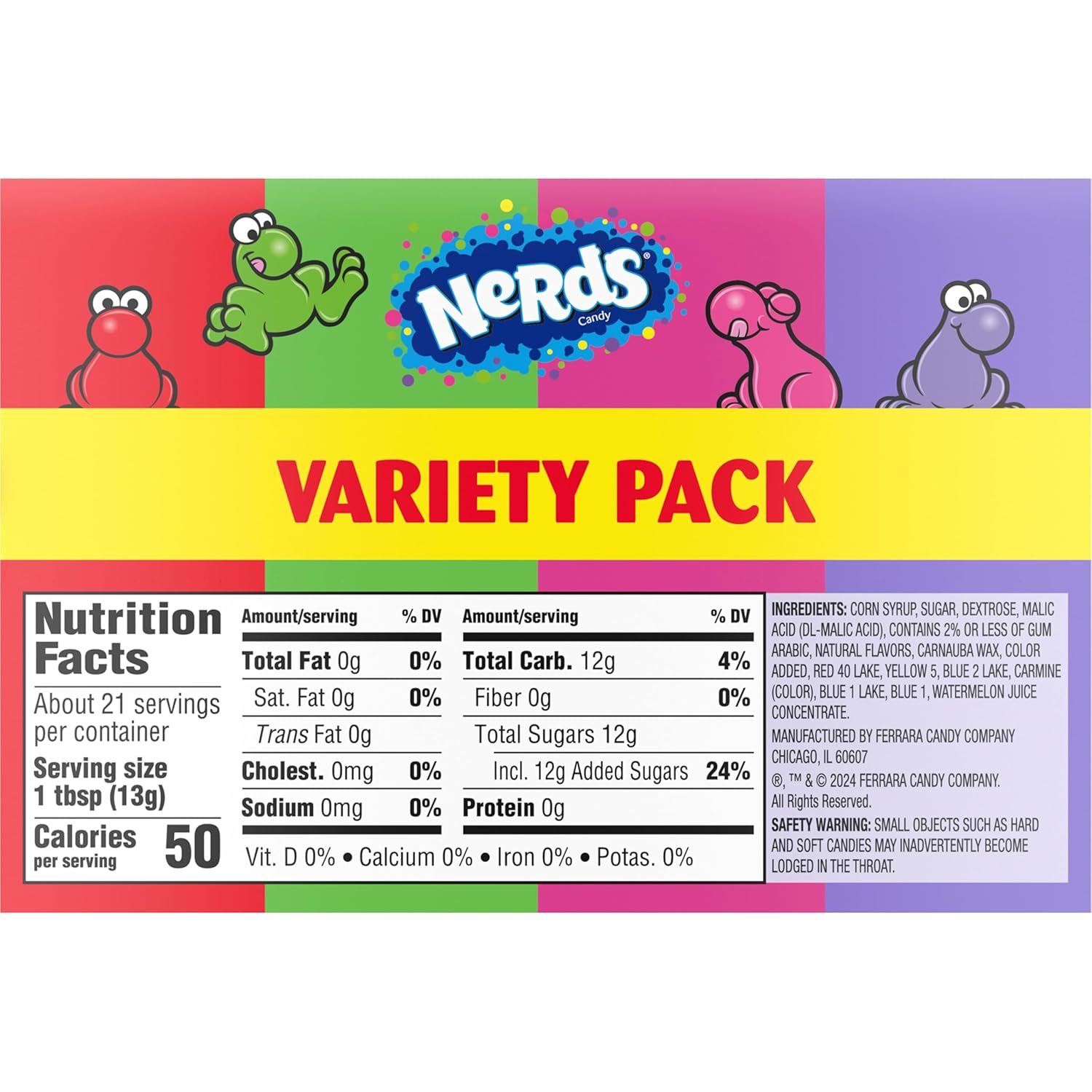NERDS Dual Variety Pack – Nostalgic Candy Gift for Adults, Crunchy Grape Strawberry Watermelon Cherry Twin Chamber Boxes, 6 Count