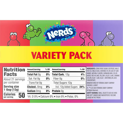 NERDS Dual Variety Pack – Nostalgic Candy Gift for Adults, Crunchy Grape Strawberry Watermelon Cherry Twin Chamber Boxes, 6 Count