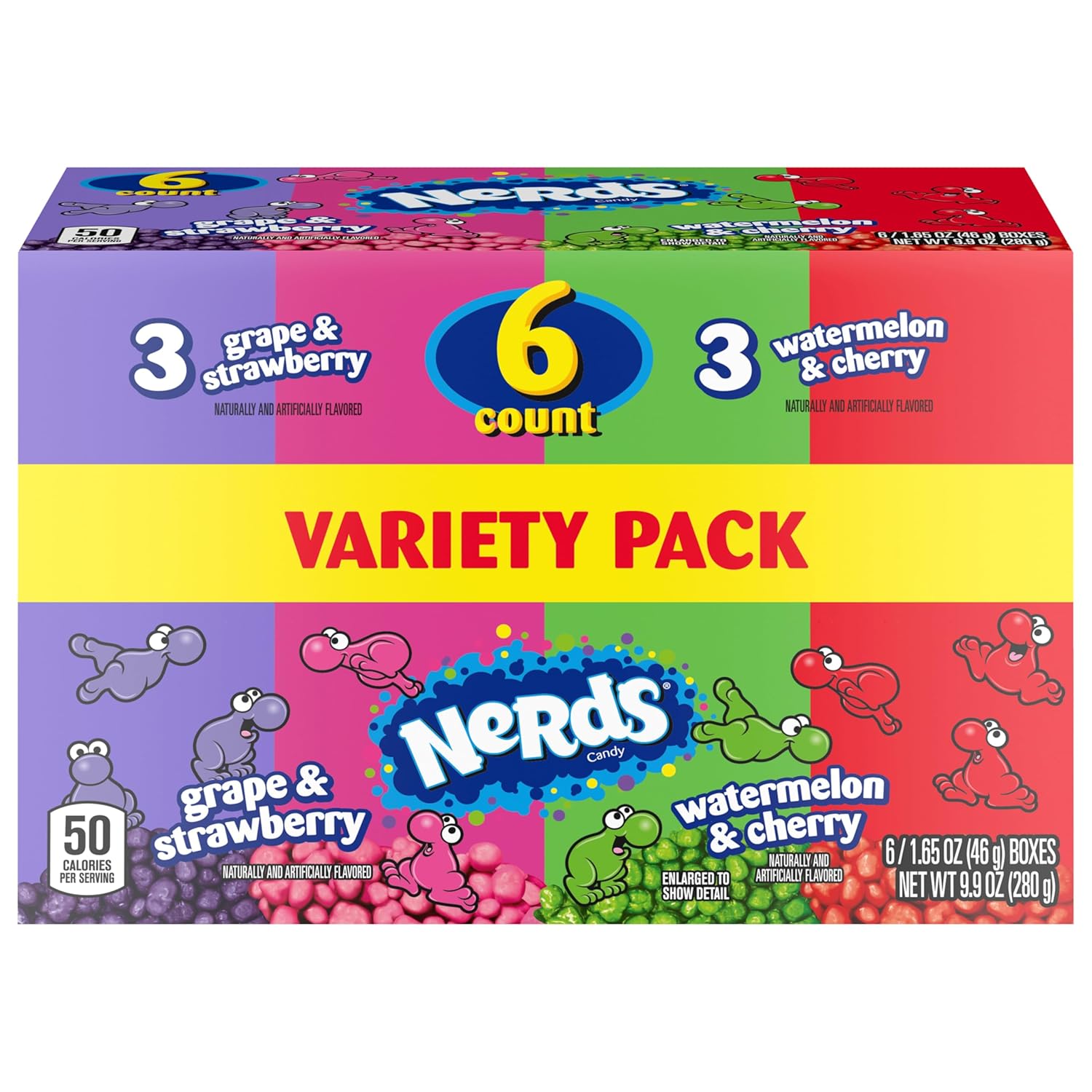 NERDS Dual Variety Pack – Nostalgic Candy Gift for Adults, Crunchy Grape Strawberry Watermelon Cherry Twin Chamber Boxes, 6 Count