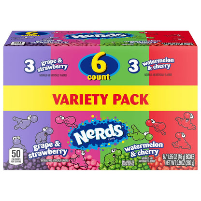 NERDS Dual Variety Pack – Nostalgic Candy Gift for Adults, Crunchy Grape Strawberry Watermelon Cherry Twin Chamber Boxes, 6 Count