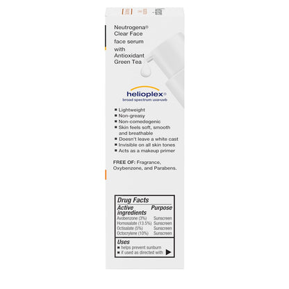Neutrogena Clear Face Serum Sunscreen with Green Tea – Morning Skincare Ritual for Daily UVA/UVB Defense