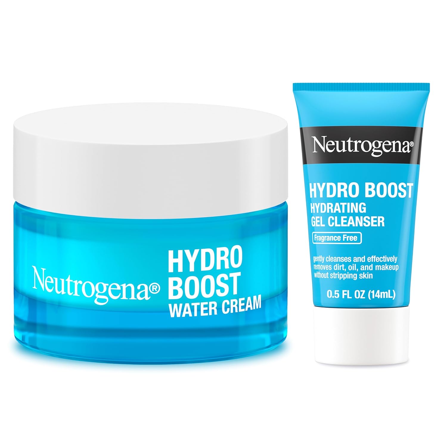Neutrogena Hydro Boost Water Cream – Clean, Minimal 2-Step Skincare with Glass Jar & Travel Cleanser