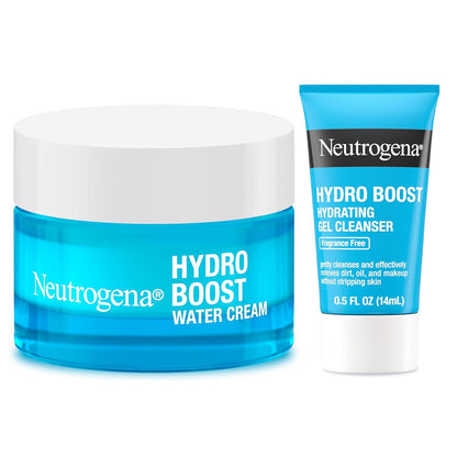 Neutrogena Hydro Boost Water Cream – Clean, Minimal 2-Step Skincare with Glass Jar & Travel Cleanser