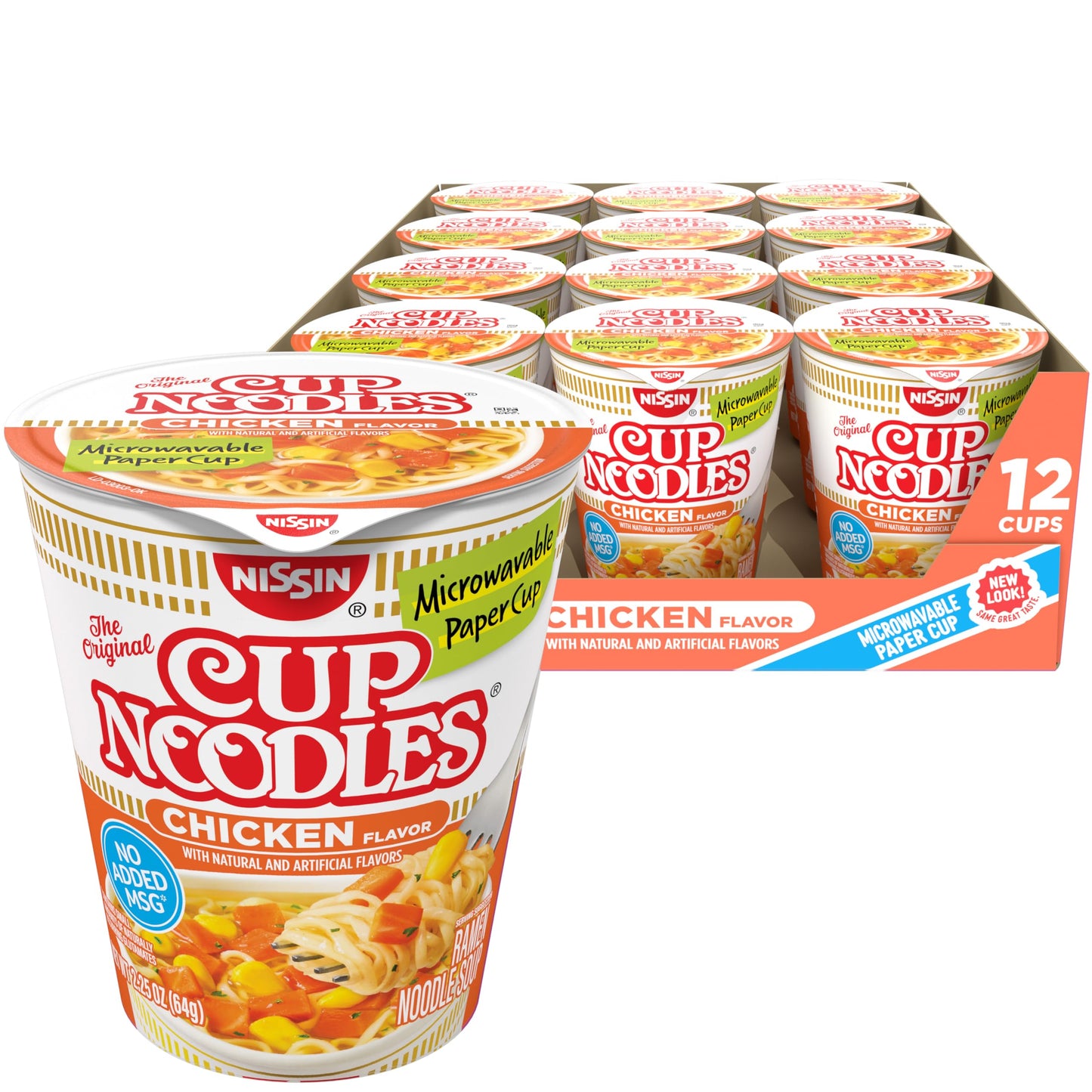 Nissin Cup Noodles Ramen Noodle Soup, Chicken, Microwaveable Paper Cup, 2.25 Ounce (Pack of 12)
