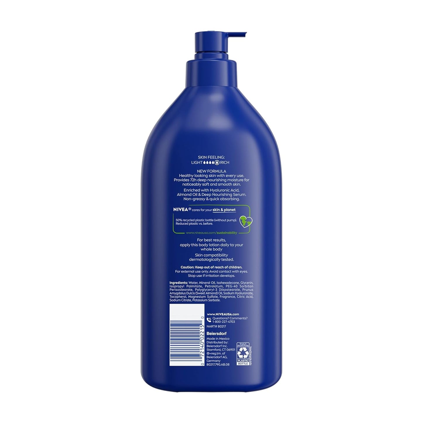 NIVEA Essentially Enriched Body Lotion for Very Dry Skin, Clean 33.8 Fl Oz Pump Bottle for a Clutter-Free Bathroom Counter, 72-Hour Hydration