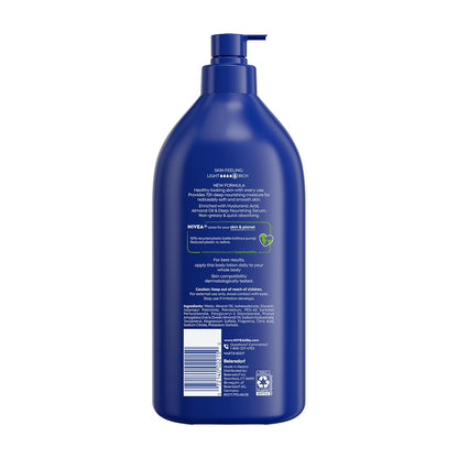 NIVEA Essentially Enriched Body Lotion for Very Dry Skin, Clean 33.8 Fl Oz Pump Bottle for a Clutter-Free Bathroom Counter, 72-Hour Hydration