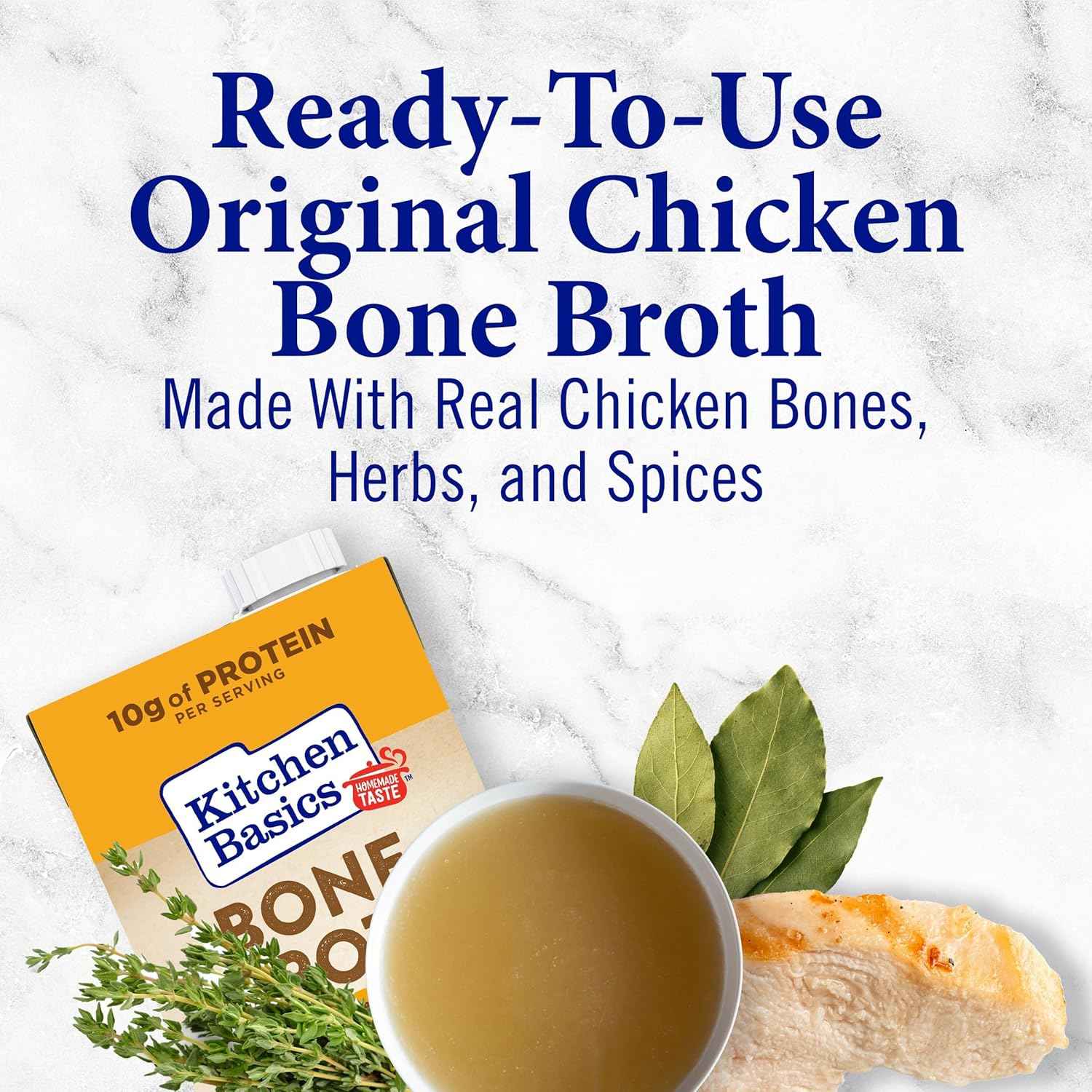 Kitchen Basics Chicken Bone Broth for Fast Weeknight Meal Prep, Flavor-Boost Cooking Base