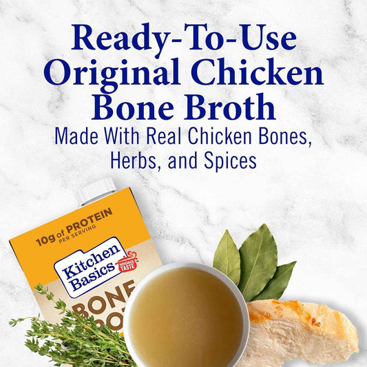 Kitchen Basics Chicken Bone Broth for Fast Weeknight Meal Prep, Flavor-Boost Cooking Base