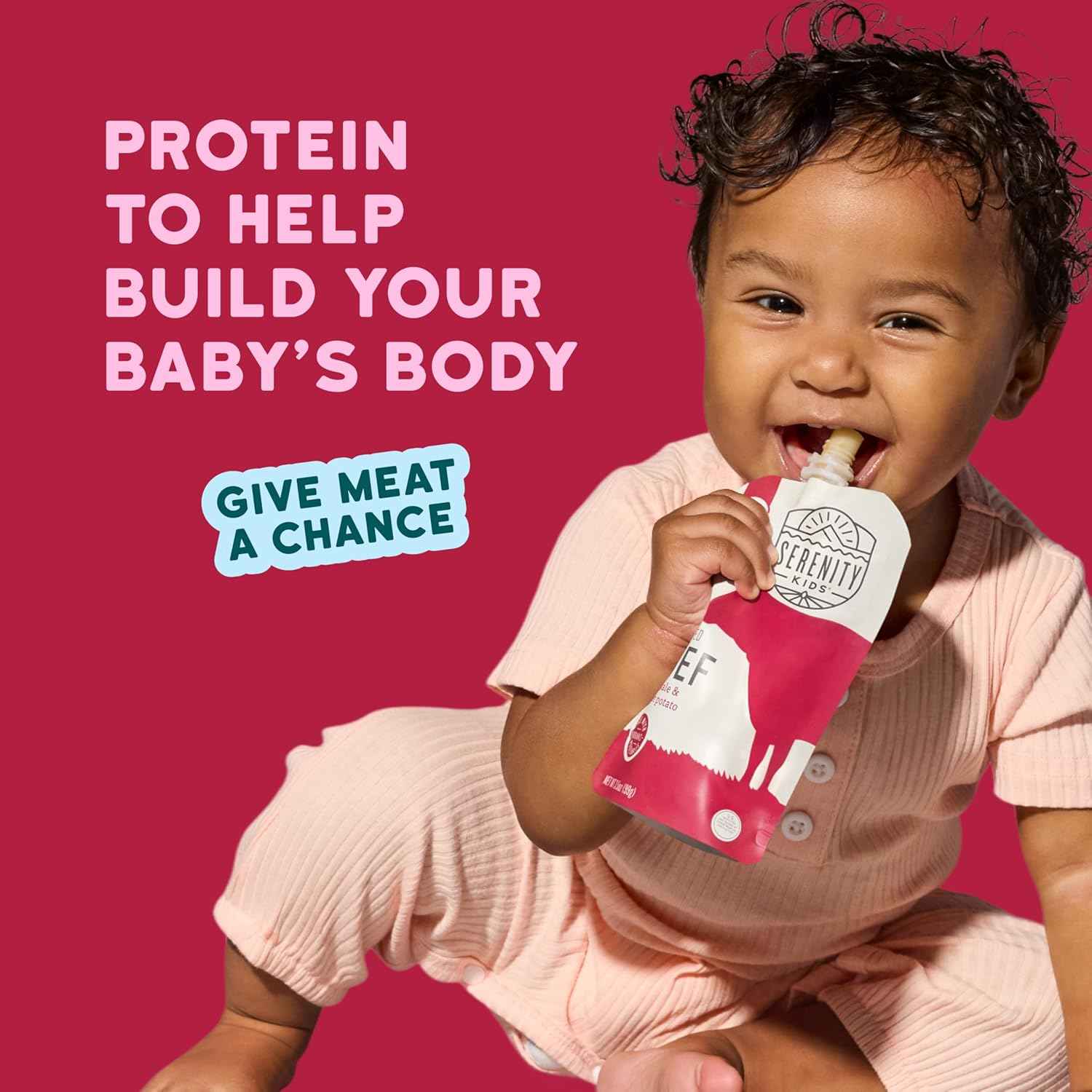 Serenity Kids Grass Fed Beef & Kale Baby Food Pouch – Safe Highchair Meal for 6+ Month Infants at Home or Daycare