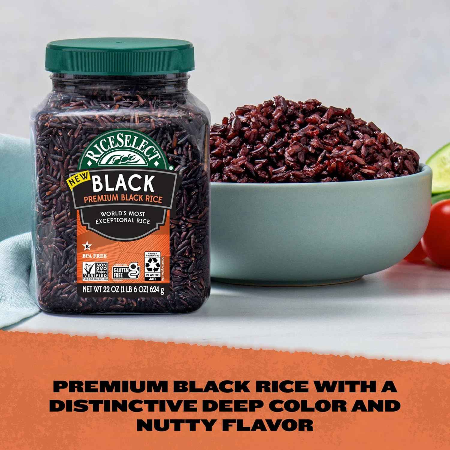 RiceSelect Black Rice — Premium Forbidden Rice in BPA-Free Jar for Elevated Home Dining