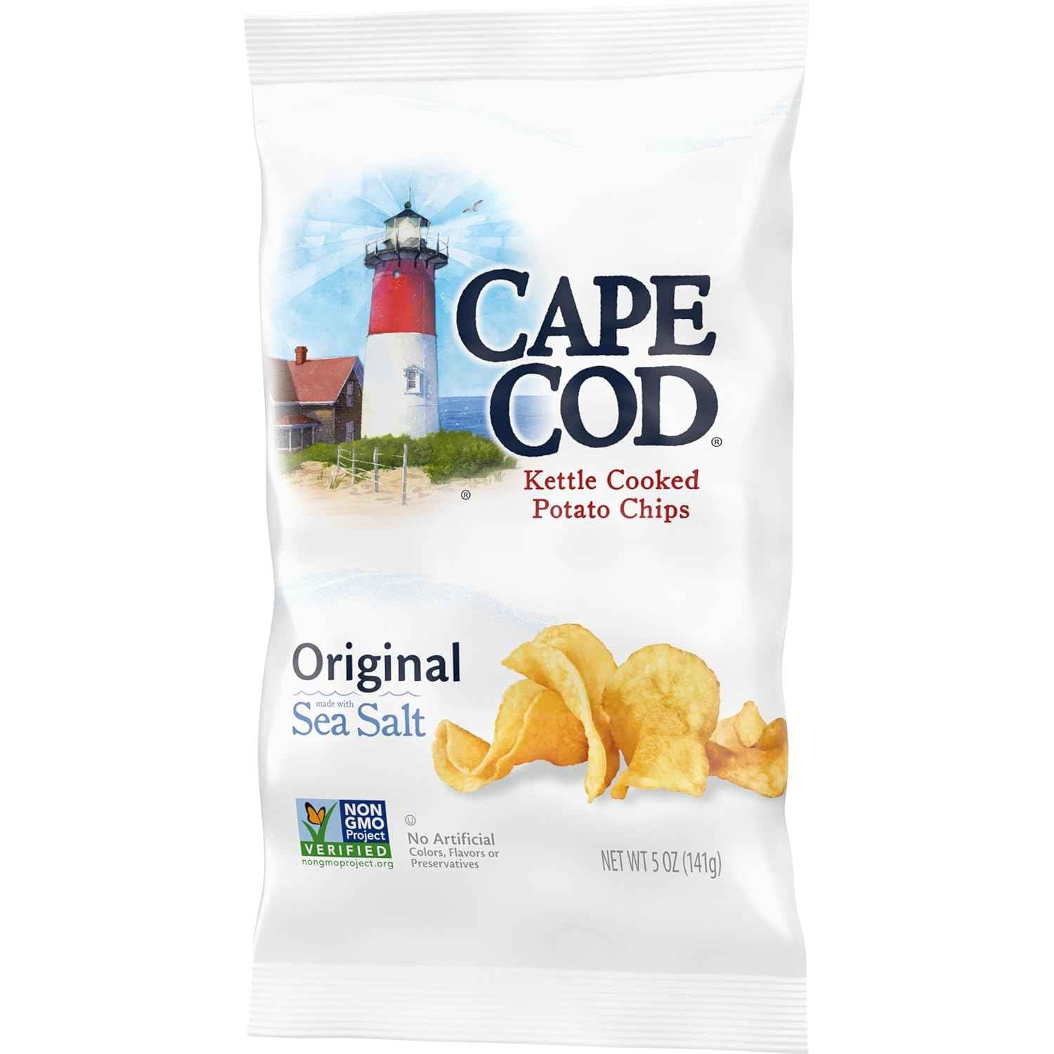 Cape Cod Kettle Cooked Original Sea Salt Chips 5oz – Non-GMO Gluten-Free Snack for Clean Eating Routines