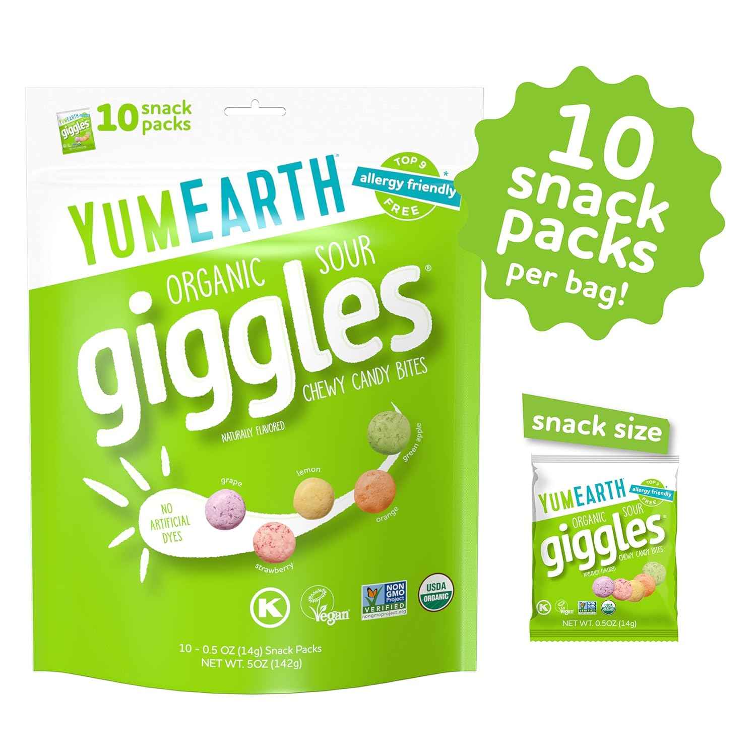 YumEarth Organic Giggles Chewy Candy – Nursery and Playdate Snack for Children, No Artificial Dyes Vegan Candy Pack
