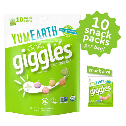 YumEarth Organic Giggles Chewy Candy – Nursery and Playdate Snack for Children, No Artificial Dyes Vegan Candy Pack