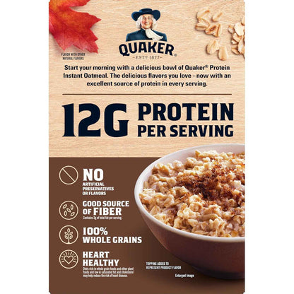 Quaker Protein Instant Oatmeal Maple Brown Sugar – 2-Minute Desk Breakfast for Busy Professionals and Commuters, 12g Protein Packets