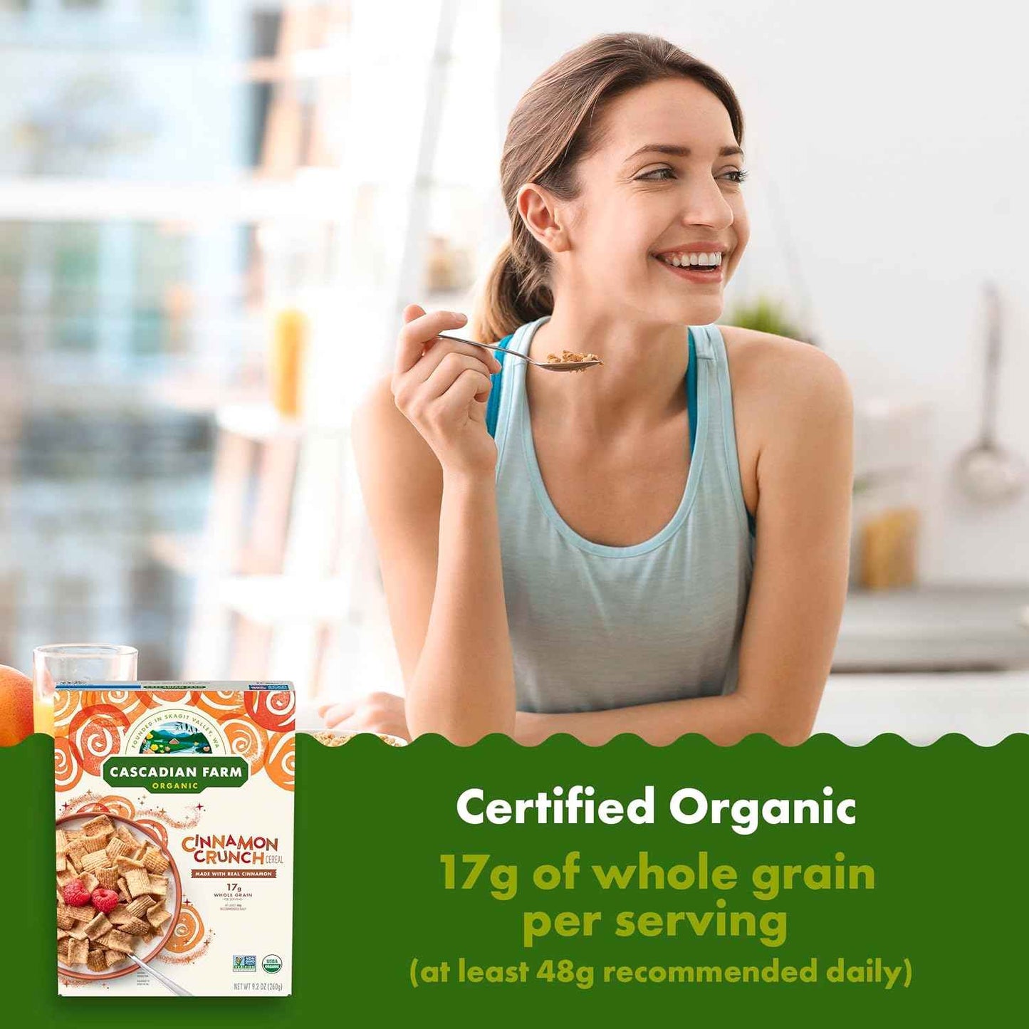Cascadian Farm Organic Cinnamon Crunch Cereal – Two-Ingredient Sweetness Cereal for the Uncluttered Pantry