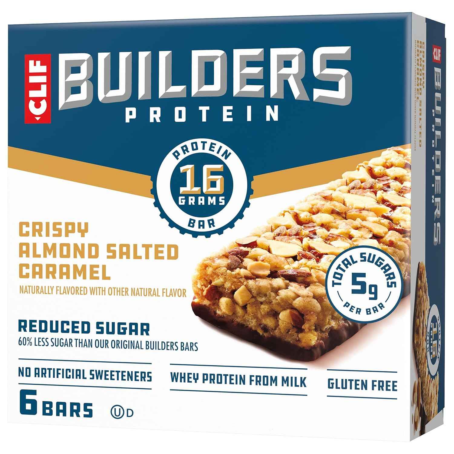 CLIF BUILDERS Reduced Sugar Protein Bar - Portable Peanut Butter Chocolate Energy Bar for Hunting, Fishing, and Backpacking