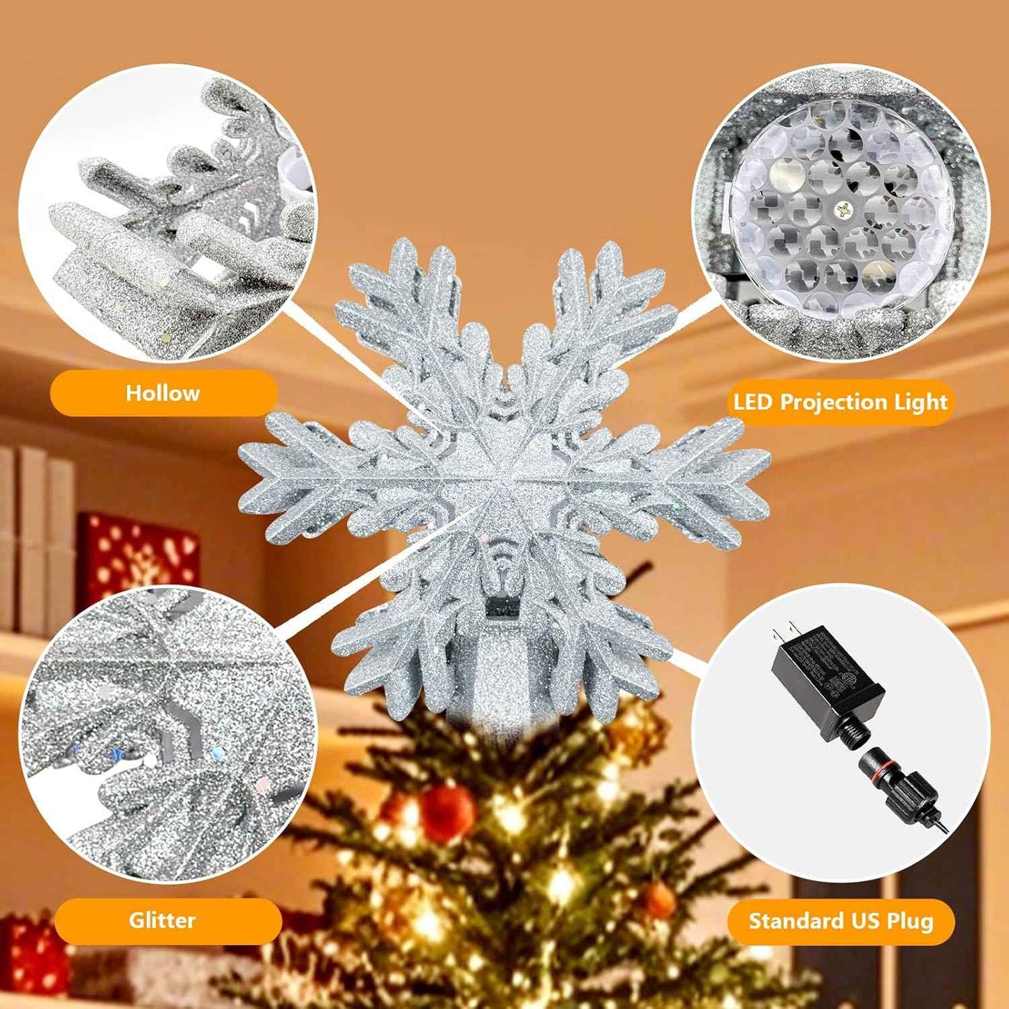 Aurora Glow Rotating LED Tree Top – Living Room & Foyer Christmas Decoration with Sparkle Finish