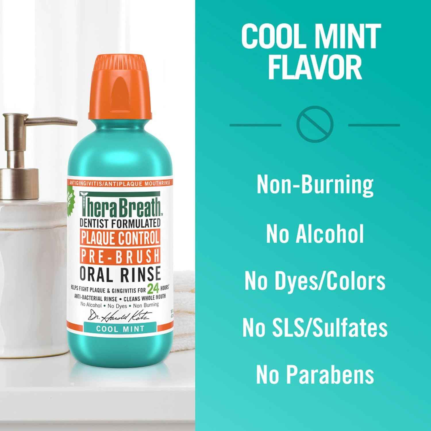TheraBreath Pre-Brush Mouthwash – Dentist-Formulated Clean Formula Without SLS, Parabens, or Dyes