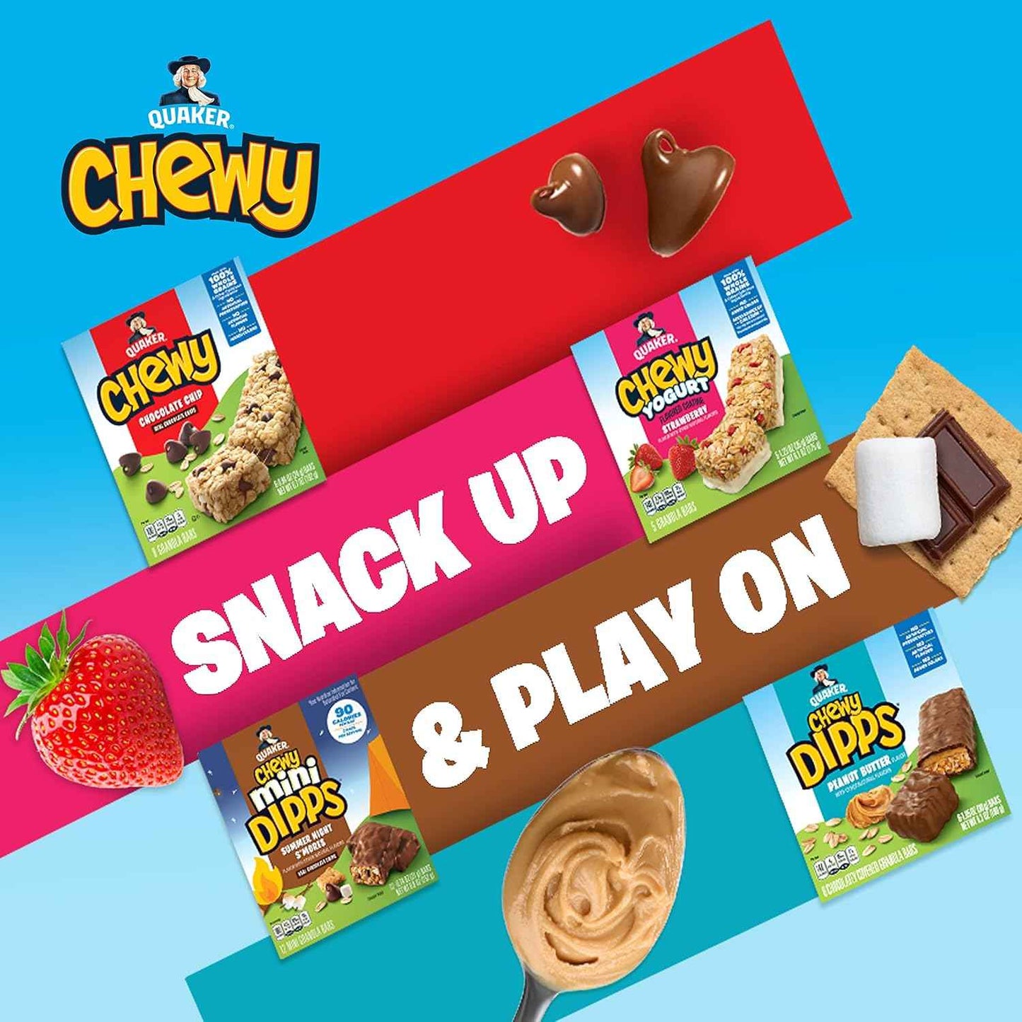 Quaker Chewy Granola Bars Variety Pack – Lunch Box Snack for Kids, 18 Individually Wrapped Bars