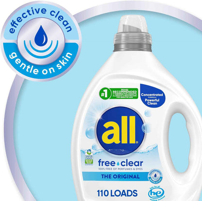 all free clear Concentrated Laundry Detergent for Sensitive Skin – Hypoallergenic Unscented Wash for Calm Bedtime Rituals and Restful Sleep