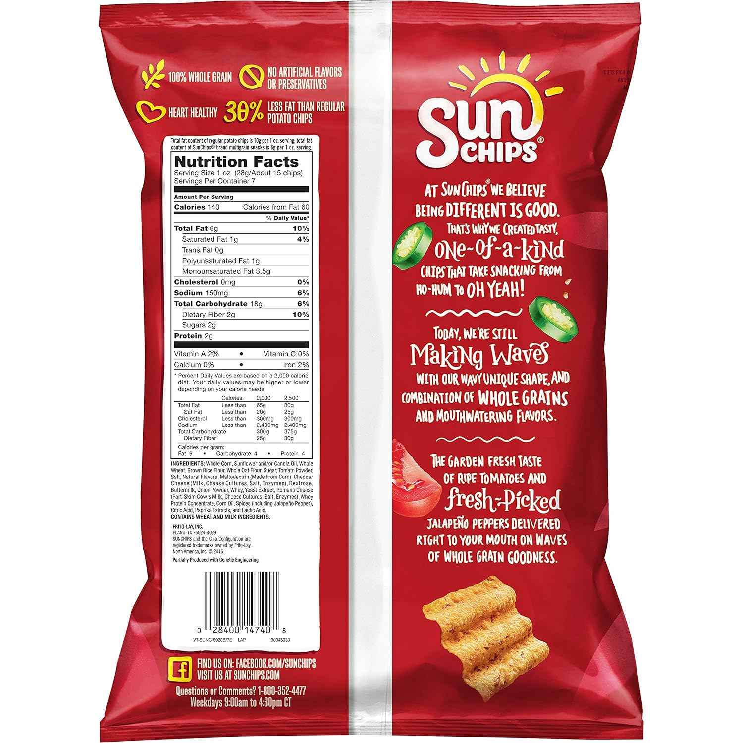 SunChips Garden Salsa Whole Grain Chips, 7 oz – Family-Size Lunchbox Snack for School Days and Playdates