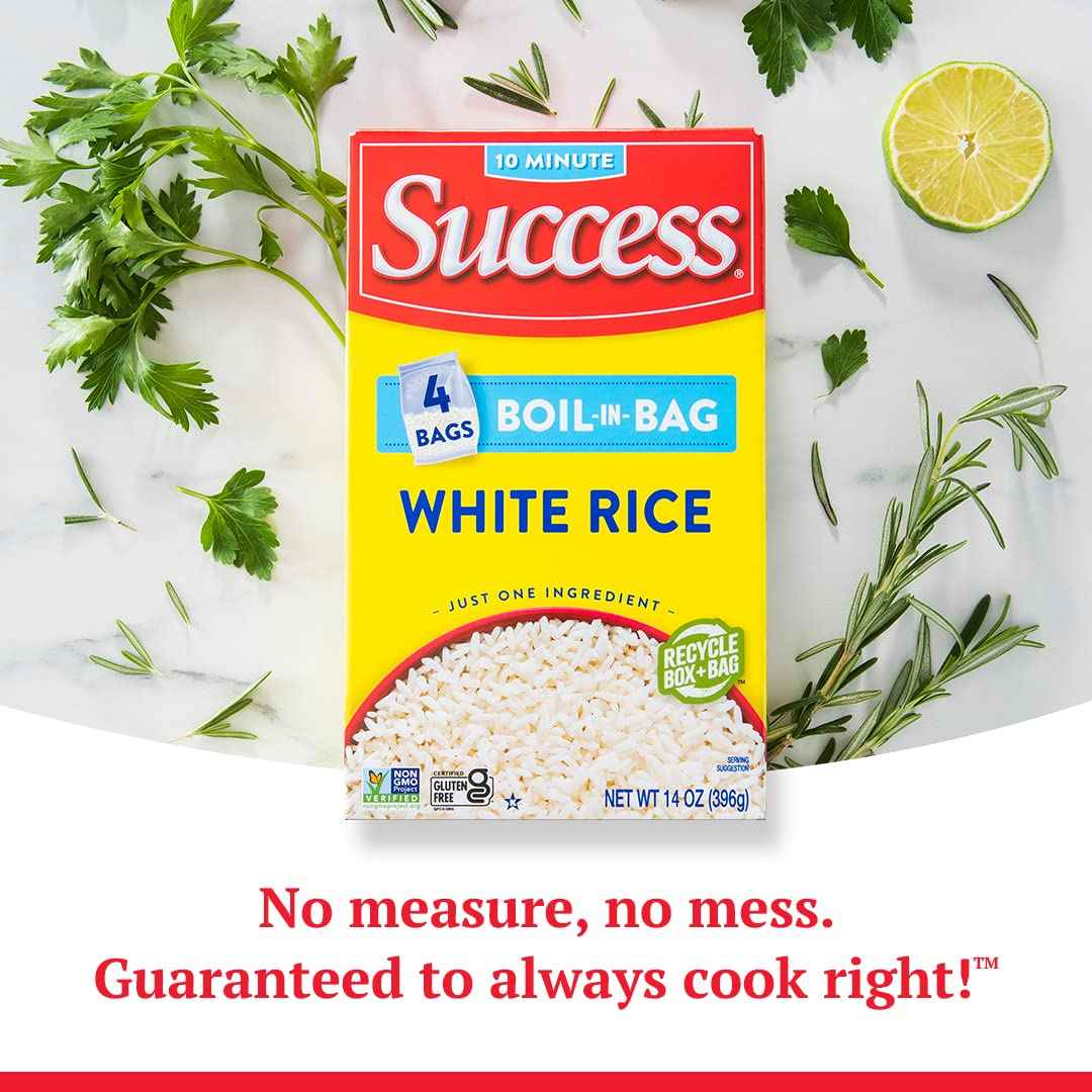 Success Boil-in-Bag Rice, Clean Pre-Portioned White Rice for Clutter-Free Kitchens, No Rice Cooker Required