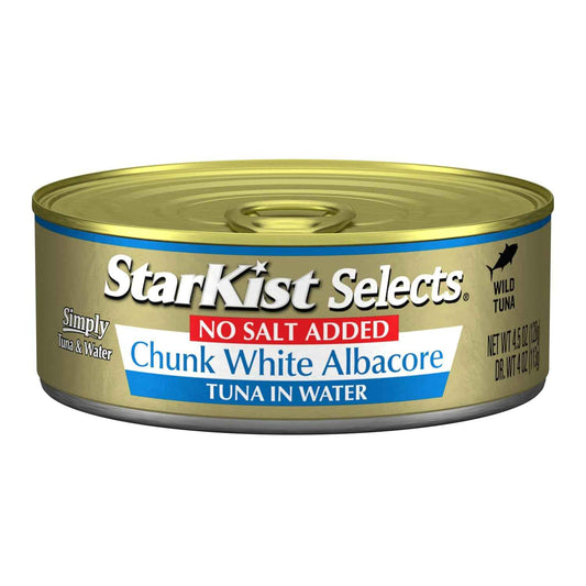 StarKist Selects No Salt Added Chunk White Albacore Tuna in Water - 4.5 oz Can for Desk Lunch and Office Meal Prep